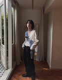 Loose Fit Waffle U Neck Long Sleeve Tee