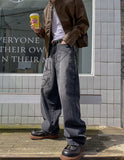 Fancy Lettering Balloon Denim Pants