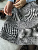 Eble Herringbone Check Flare Wool Skirt