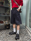 Teddy raw one tuck Bermuda denim