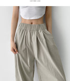 Summer Pin Tuck Long Wide Banding Pants