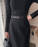 Cre wool pin tuck H-line slit long skirt (belt set)