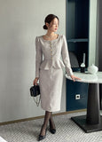 Kelberin Tweed Heart Neck Puff Short Jacket