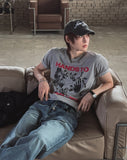 Left-washed flare denim pants