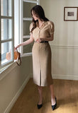[Tie set] Sell See-through Collar Short Sleeve Blouse