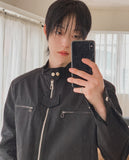 Marron stand-collar cropped jacket