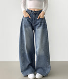 Cut Line Vintage Balloon Wide Denim Pants