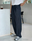 Non Fade Two-Tuck Linen Wide Denim Pants