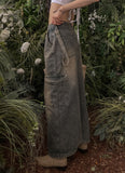 Work strap maxi denim skirt