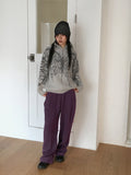 Nopel Vintage Butterfly Angora High Neck Long Sleeve Cardigan Zip Up