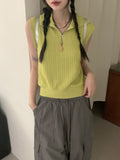 Miut Linen Twist Collar Half Zip-up Vest