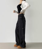 Carpenter Raw Union Jack Patch Stitch Long Wide Denim Pants