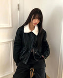 [Fur lining] Hiran Mink Fur Collar Leather Jumper