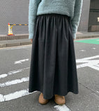 Wilby herringbone wool banding flare long skirt