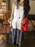 Cayue Check Shirring Tiered Banding Long Skirt