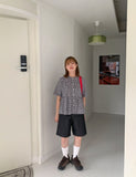 Mingo Check Shirring Short Sleeve Blouse
