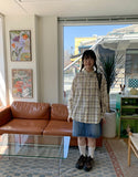 Peoto Check Over Wrinkle Shirt