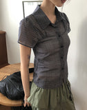 Noel Seersucker V-Neck Check Short-Sleeve Shirt