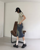 Dimon incision washing half-length denim Bermuda pants