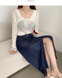 Cooling Summer Loose H-Line Back Banding Long Denim Skirt
