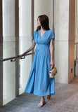 Javet V-Neck Pintuck Flare Long One Piece