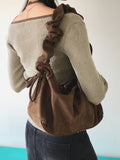 Miel Suede Shirring Ribbon Shoulder Bag