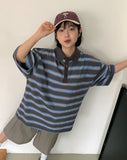 [unisex] Hudend Stripe Collar Over Short Sleeve Tee