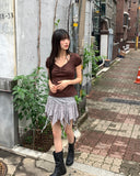 Daken Lace Tiered Ribbon Shirring Flare Mini Skirt