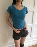 Weben Eyelet Halter Short Sleeve T-shirt