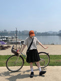[BAONHAUS] Comne Banding Color Matching Dot Midi Skirt