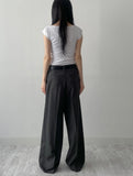 Boat Neck Rib Cap Sleeve T-shirt