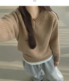 V-Neck Shirring Loose Fit Daily Knit