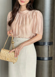 Grace Chiffon Shirring Short Sleeve Blouse