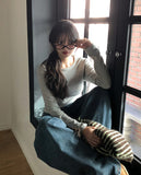 [U-BASIC] If Brushed Slim U-neck Long Sleeve