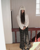 Tsuha Fur Hooded Lining Quilted Loose Fit Zip-Up Jacket