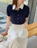 Luna Color Matching Collar Knit Cardigan