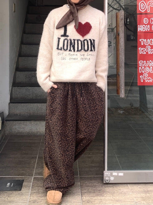 【KOOLOSET】Leopard Fleece Banding Pants KOOLOSET (クロゼット) - レオパードフリースバンディングパンツ