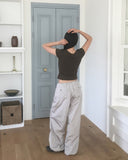 QYA Glossy Shirring Parachute Cut Wide Pants