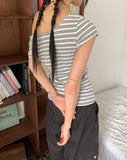 Anzo Stripe Off-Shoulder Short Sleeve T-Shirt