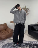 Ray-fun mix diagonal knit zip-up