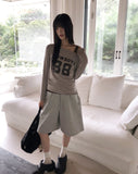 Nell Number Print One Off-Shoulder Long-Sleeve T-Shirt