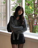 Lulu V-neck wool hair cardigan scarf set