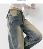 Cut V-Line Washing Vintage Wide Balloon Denim Pants