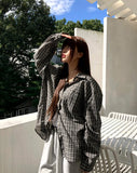 Timin check collar pocket loose fit long sleeve shirt