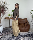 Tie pin tuck cotton balloon pants