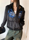Venom Y2K Lettering Cubic Velvet Brushed Hood Zip-Up