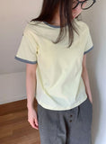 Lumiv Button Roll-up Color Matching Short Sleeve Tee