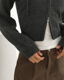 Ronky Two Way Cropped Hooded Knitwear Zip-Up