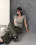 Tush halter sleeveless layered see-through short-sleeved T-shirt