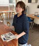 [unisex] Hyonka Summer Stripe Collar Over Knit